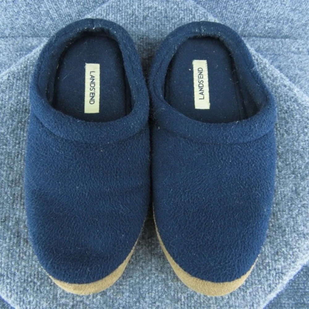 Lands' End Scuffs Men Slip-On Slipper‎ Blue Fabric Slip On Size 8 Medium
